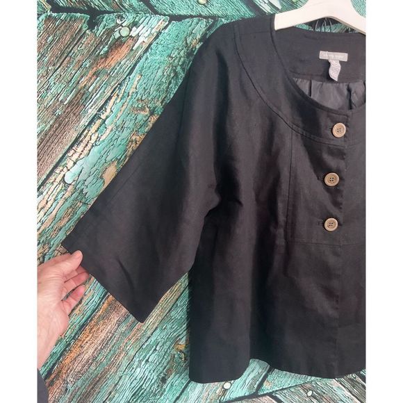 Sherry Taylor Linen Blend Blazer Jacket Size M Black 🍒🌿 - Picture 6 of 14